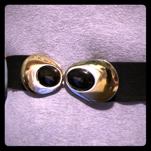 Vintage Black Elastic Stretch Belt with Gold Hook - Picture 1 of 7